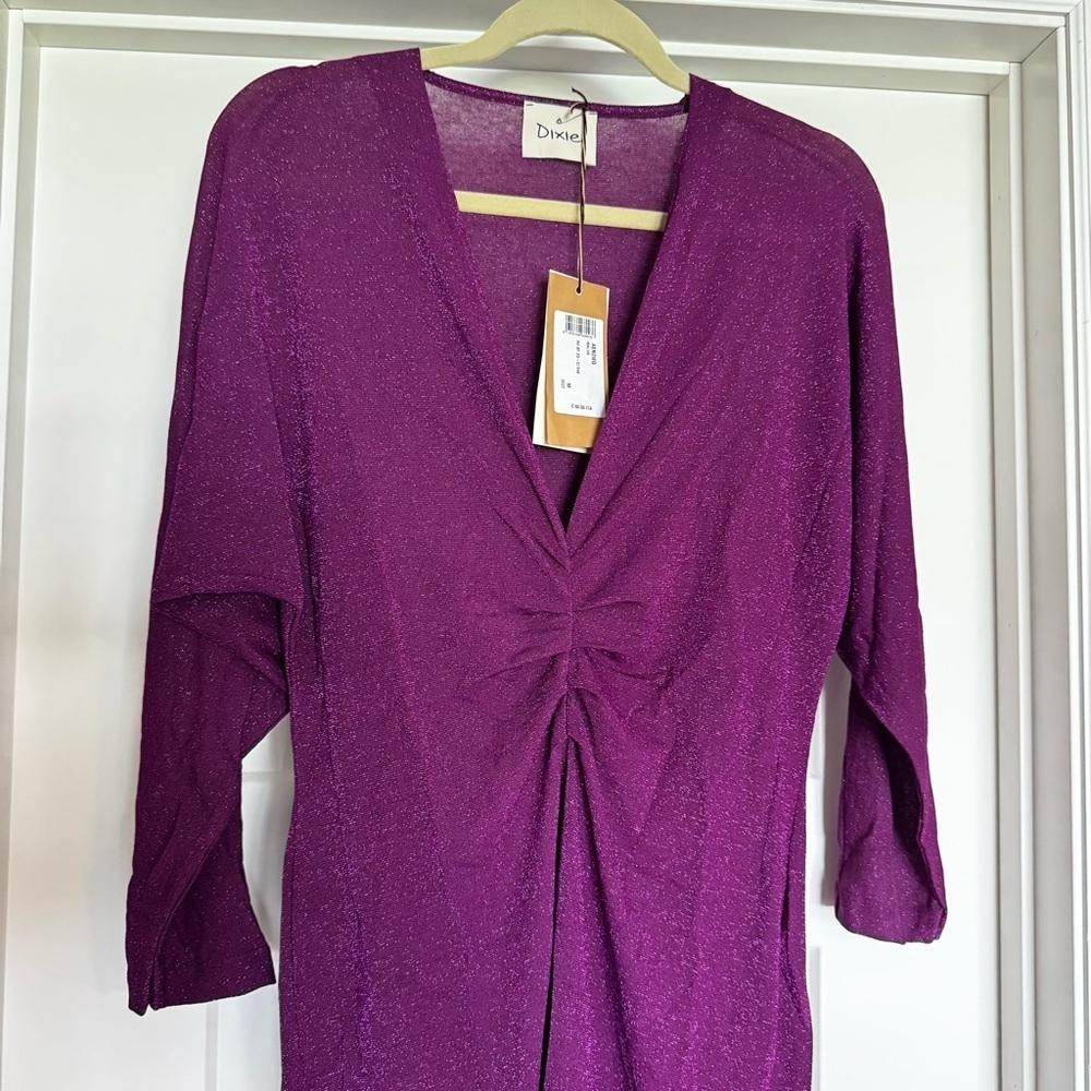 Dixie Malva gathered v neck purple metallic dress size M new with tags - Picture 7 of 11